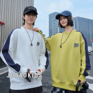 Sweater Crewneck Unisex <span class=keywords><strong>Basic</strong></span> 2026, Atasan Kasual Longgar Bermotif <span class=keywords><strong>Patchwork</strong></span> untuk Wanita dan Pria - Product Image 2