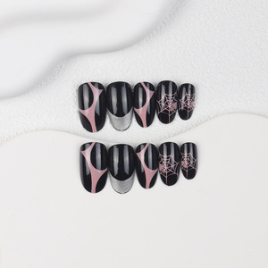 24 Uds. Fácil <span class=keywords><strong>de</strong></span> aplicar puntas <span class=keywords><strong>de</strong></span> uñas francesas a presión patrón <span class=keywords><strong>de</strong></span> <span class=keywords><strong>tela</strong></span> <span class=keywords><strong>de</strong></span> <span class=keywords><strong>araña</strong></span> negra ABS uñas artificiales <span class=keywords><strong>para</strong></span> Halloween <span class=keywords><strong>para</strong></span> aplicación <span class=keywords><strong>de</strong></span> dedos - Product Image 3