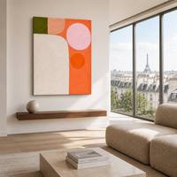 Peinture à l'huile abstraite peinte à la main, crème, orange, rose, géométrique, impasto, sur toile, taille personnalisée, OEM, ODM, fournisseur en gros
