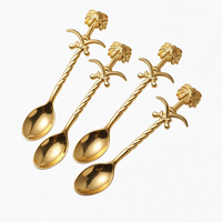 Ensemble de mini cuillères à café, thé et dessert créatives en acier inoxydable plaqué or avec manche long courbé pour fêtes et cuisine