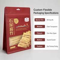 Bolsa de Fondo Cuadrado con Cierre Unidireccional y Ventana Transparente, Impresión Personalizada, Grado Alimenticio, para Snacks, Venta al Por Mayor, OEM