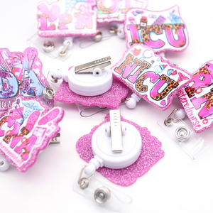 Porta credenciales de plástico al por mayor con purpurina acrílica para NICU, OT, MA, RN, CNA, LPN, ICU, accesorios de enfermería, regalos para uniformes de trabajadores, soporte para credenciales - Product Image 2