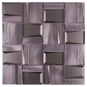 Uxury-azulejos rectangulares de 3D, mosaico de vidrio de aluminio biselado para chimenea de sala de estar