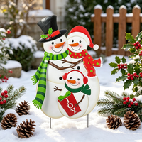 Décoration de Noël extérieure en métal JOY avec famille de bonhommes de neige fantaisistes pour jardin, pelouse et porche