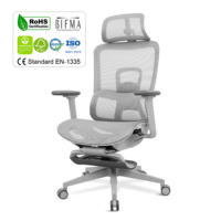 Chaise de bureau ergonomique moderne certifiée CE avec dossier en maille, appui-tête réglable, support lombaire, compatible salle à manger, base pivotante en acier inoxydable