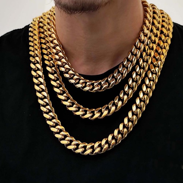 Wholesale Trendy 6MM 8MM 10MM 12MM 14MM 18k Gold Plated Chain Miami Cuban Link Chain Mens Gold Chains in Bulk