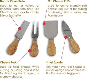 Mini juego de herramientas para queso de 4 piezas Juego de cuchillos para queso de acero inoxidable con mango de madera - Product Image 4