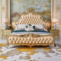 Nouveau lit de style luxueux européen, design durable, revêtement en cuir, cadre en bois massif, meubles de chambre à coucher King/Queen