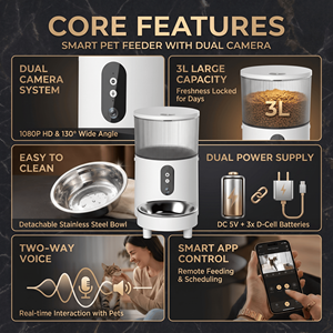 Distributeur de nourriture pour animaux de compagnie avec caméra HD 1080P, WiFi 5G, contrôle à distance via application, bol en ABS, caméra 0,3MP, accessoires pour animaux de compagnie, distributeur de nourriture de luxe de grande capacité 3L - Product Image 2