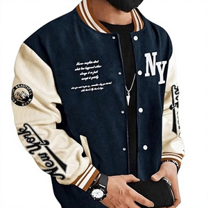 Chaqueta Varsity de Invierno para Hombre, Personalizada de Fábrica, Mezcla de Lana Ecológica, con Bordado de Letras en las Mangas Blancas, Estilo Urbano - Product Image 1