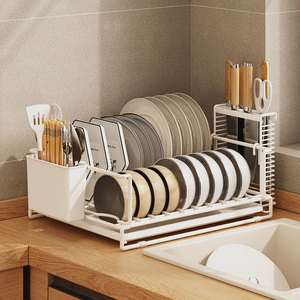 Estante <span class=keywords><strong>para</strong></span> secar platos con bandeja, soporte <span class=keywords><strong>para</strong></span> escurridor de lavabo, organizador de armario de cocina, estante, cuchillo, palillos, almacenamiento integrado - Product Image 3