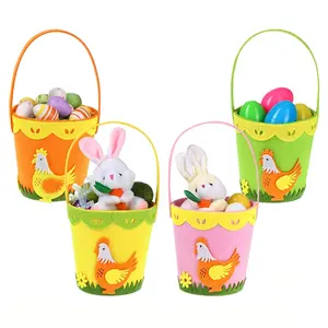 Kids Felt Easter Bunny Basket Candy Gifts Buckets for Easter Eggs Hunting Games Party Favor Decorations