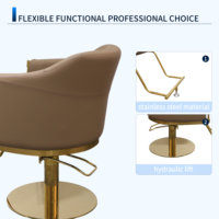 Fauteuil de Barbier Professionnel Durable en Cuir PVC Marron avec Base Dorée, Repose-Pieds et Pompe Hydraulique – Personnalisable