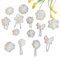 Patchs en cristal 3D fleur blanche papillon dentelle à coudre sur pendentifs à pampilles pour vêtements Hanfu accessoires de cheveux décoratifs
