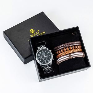 Wholesale Stainless Steel Men's Quartz Watch + <b>Leather</b> <b>Bracelet</b> With Gift Box Custom Logo - Product Image 1