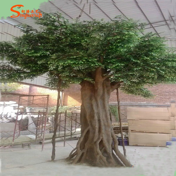 Pohon Serat Kaca Besar Desain Terbaru Pohon Ficus Banyan Bonsai Pohon Pohon Buatan untuk Luar Ruangan