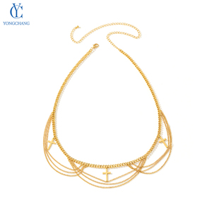 Cadena Corporal con Colgante de Cruz DIY, Cadena Cubana de Acero Inoxidable Chapada en Oro de 18K, Cadena Corporal <span class=keywords><strong>Sexy</strong></span> de Moda para Fiesta - Product Image 2