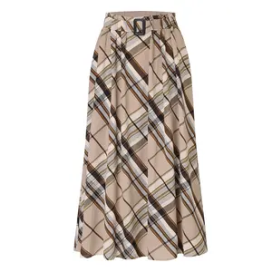 Custom Brand Designer Chic Woman Clothes 2024 Office Wear Korean Style Plaid Checked Pleated A-line Vintage Midi Skirt Women