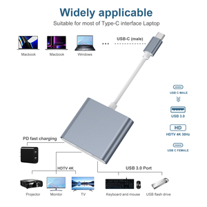 Grey 3 porte USB <span class=keywords><strong>C</strong></span> Docking Station <span class=keywords><strong>Type</strong></span>-<span class=keywords><strong>c</strong></span> Hub Converter 3 <span class=keywords><strong>in</strong></span> 1 tipo <span class=keywords><strong>c</strong></span> usb3. 0 4K HDTV PD adattatore per computer portatile Monitor TV dispositivo USB - Product Image 3
