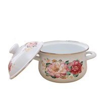 Ensemble de 3 ustensiles de cuisine d'extérieur Cooks Tradition, en métal émaillé durable, avec couvercle décoré de fleurs, pour la cuisson en plein air