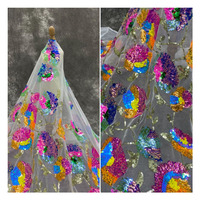 Coloré grande fleur Sequin tissu broderie tissu arc-en-ciel pleine toile robe de scène pour robe de soirée