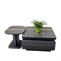 Ensemble de tables basses gigognes modernes et minimalistes avec panneaux en verre technologique, finition brillante et motif diamant en relief, pour salon, avec rangement sous tiroirs, disponible en gros