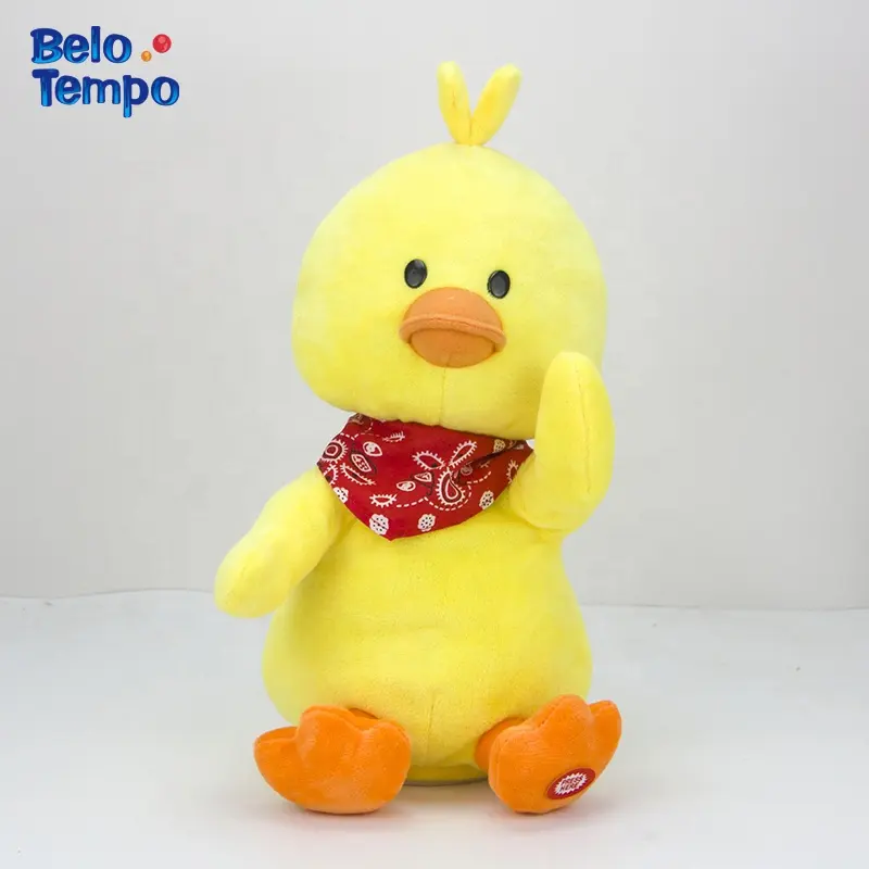 Mainan mewah elektrik 28cm, mainan anak dekorasi ruang menyanyi dan menari, boneka bebek kuning kecil ukuran antara us