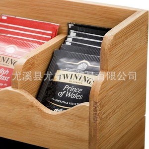 Estante de almacenamiento para bolsitas de té de bambú, estante de almacenamiento de café de tres niveles con múltiples compartimentos, estante de sobremesa para bolsitas de té para sala de té, venta al por mayor. - Product Image 5