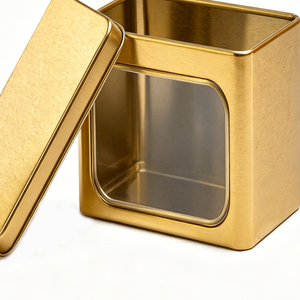 OEM Custom Hinged Tin Box Factory Metal Packaging Food Grade <b>Rectangular</b> Tin Containers with Custom Window Lid for Chocolate Tea - Product Image 3