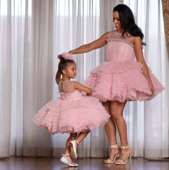 mom and me matching solid color flower girl party dresses