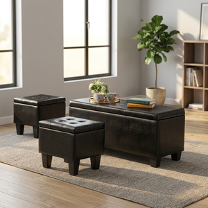 Grande Panca Ottomana Trapuntata in Ecopelle Marrone, Set Combinato 3-in-1 per Soggiorno, Ingresso o Corridoio, con Ampio Spazio di Archiviazione - Product Image 3