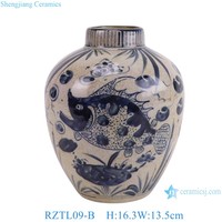 RZTL09-A-B-C-D Bleu et blanc émaillé Rouge fendu Lion Poisson Dragon Qilin motif Céramique melon pot plat