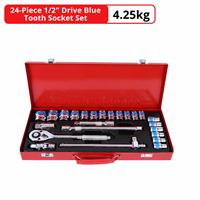 Ensemble d'outils de réparation automobile TEBAK 24 pièces, boîte à outils complète pour mécanicien, kit de clés à douille à cliquet, outils à main pour l'entretien des véhicules