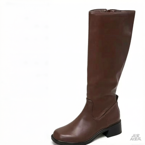 Personnalisation en gros Nouveauté 2026 Bottes de chevalier pour femme en cuir Nappa véritable, noires, hauteur genou, à bout long, talon moyen 3-5 cm, Printemps Hiver Automne - Product Image 3