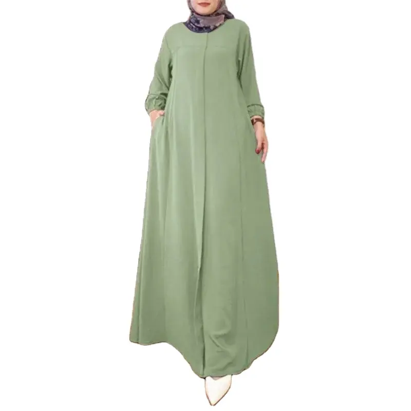 Nhà Máy Tùy Chỉnh Chất Lượng Cao Màu Hồng Đồng Bằng Abaya Dài Dresses Thổ Nhĩ Kỳ Hồi Giáo Hồi Giáo Cao Cổ Phụ Nữ Ăn Mặc