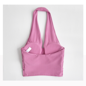 Women Ribbed Halter Crop Tank <b>Top</b> Deep V Neck Built In Padded Slim Yoga <b>Top</b> <b>Low</b> Impact Gym Workout Fitness Vest Wholesale - Product Image 6