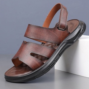 Sandalias de Hombre de Caña Alta para Exteriores, Punta Abierta, Suela de Goma, Estampado de Leopardo, Cómodas, Antideslizantes, de Cuero Genuino, Estilo Casual de Verano - Product Image 3