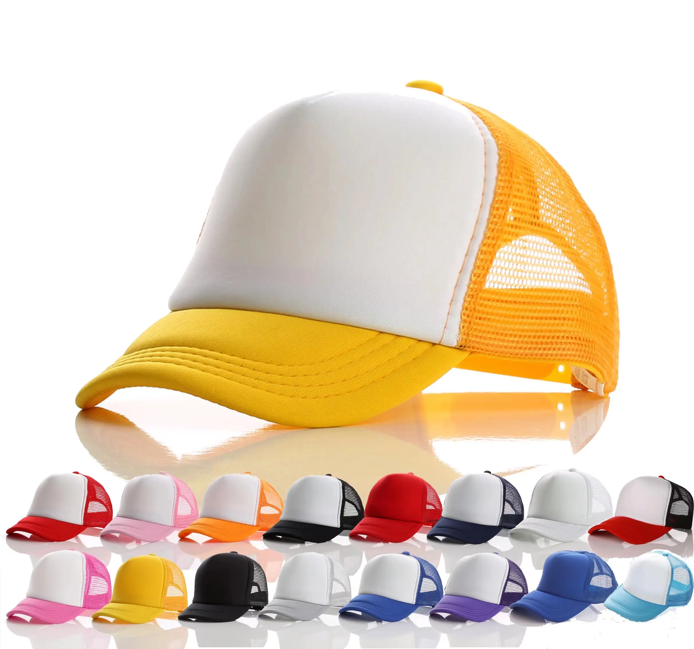 Logotipo de sublimación personalizado de alta calidad a bajo precio Sombreros de 5 paneles personalizados malla niños sombrero gorra de camionero de espuma