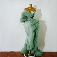 Robe de soirée sirène vert menthe à épaules dénudées en tulle ornée de strass pour femme, robe de scène personnalisée pour Drag Queen