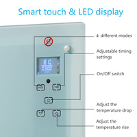 Calentador Eléctrico de Panel de Vidrio con Pantalla LED de Vidrio, 1500 W, 2 Configuraciones de Calor