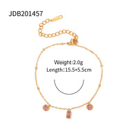 Bracelet pendentif rond carré rose violet en or 18 carats