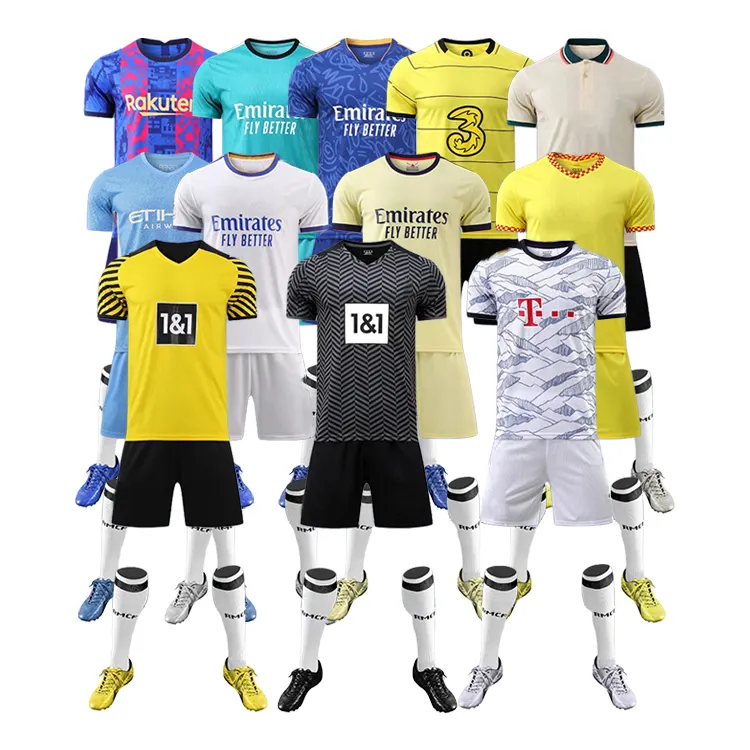 Desain Gratis Set Tim Sepak Bola Jersey Grosir Seragam Sublimasi Pakaian Sepak Bola Kualitas Thai Jersey Sepak Bola Kustom Jersey Sepak Bola