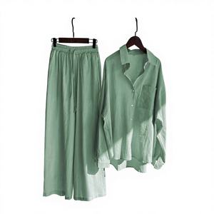 <span class=keywords><strong>Completo</strong></span> Estivo 2025 da <span class=keywords><strong>Donna</strong></span> in Stile Retrò: Camicia Oversize in Cotone e <span class=keywords><strong>Lino</strong></span> con Pantaloni Lunghi a Vita Alta - Product Image 2