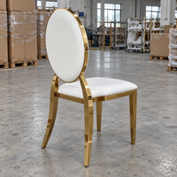 Chaise de salle à manger ovale en acier inoxydable doré, durable, avec dossier, en cuir PU blanc, pour salon, mariage, banquet, événement, hôtel, vente en gros
