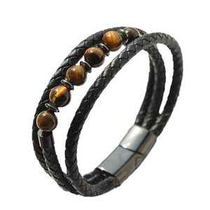 Tiger Eye <b>Beaded</b> <b>Bracelet</b> For <b>Men</b> Adjustable Vintage Style Multi Layered Leather Wrap <b>Bracelet</b> 7.5 8.5 9 Inches Gift Jewelry - Product Image 4