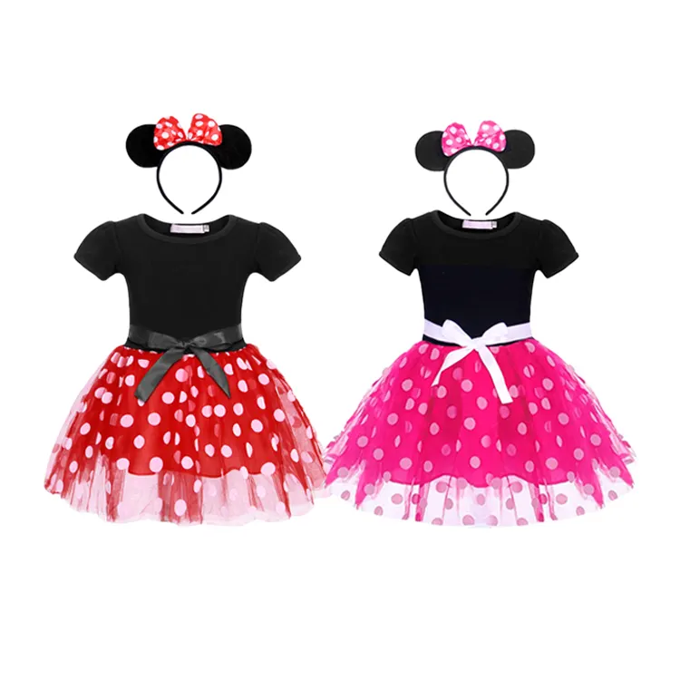 Vestido de tutú para niñas pequeñas, falda de lunares, Mickey, conjunto de Ropa de baile de dos piezas, trajes de vacaciones para bebés