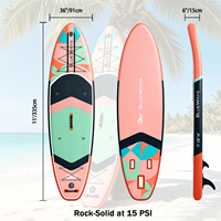 Vente flash : SUP gonflable extra large de 11' x 36'', couleur menthe corail, planche à pagaie géométrique tricolore, kit complet, polyvalent, yoga