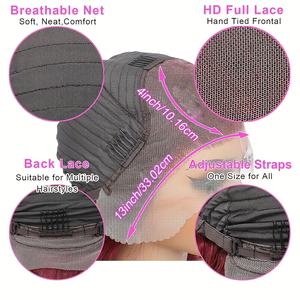 <span class=keywords><strong>99J</strong></span> bordo vücut dalga dantel ön brezilyalı saç peruk 13x4 şeffaf HD dantel Frontal 180% kırmızı renkli kıvırcık insan saçı peruk - Product Image 6