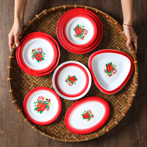 Platos de melamina redondos con diseño floral rojo para uso en restaurantes, hoteles y fiestas 8007 - Product Image 1