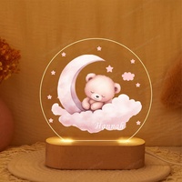 Bébé dormant sur la lune personnalisé imprimé acrylique veilleuse enfants nom pendaison de crémaillère cadeau nuit ciel étoiles lampe